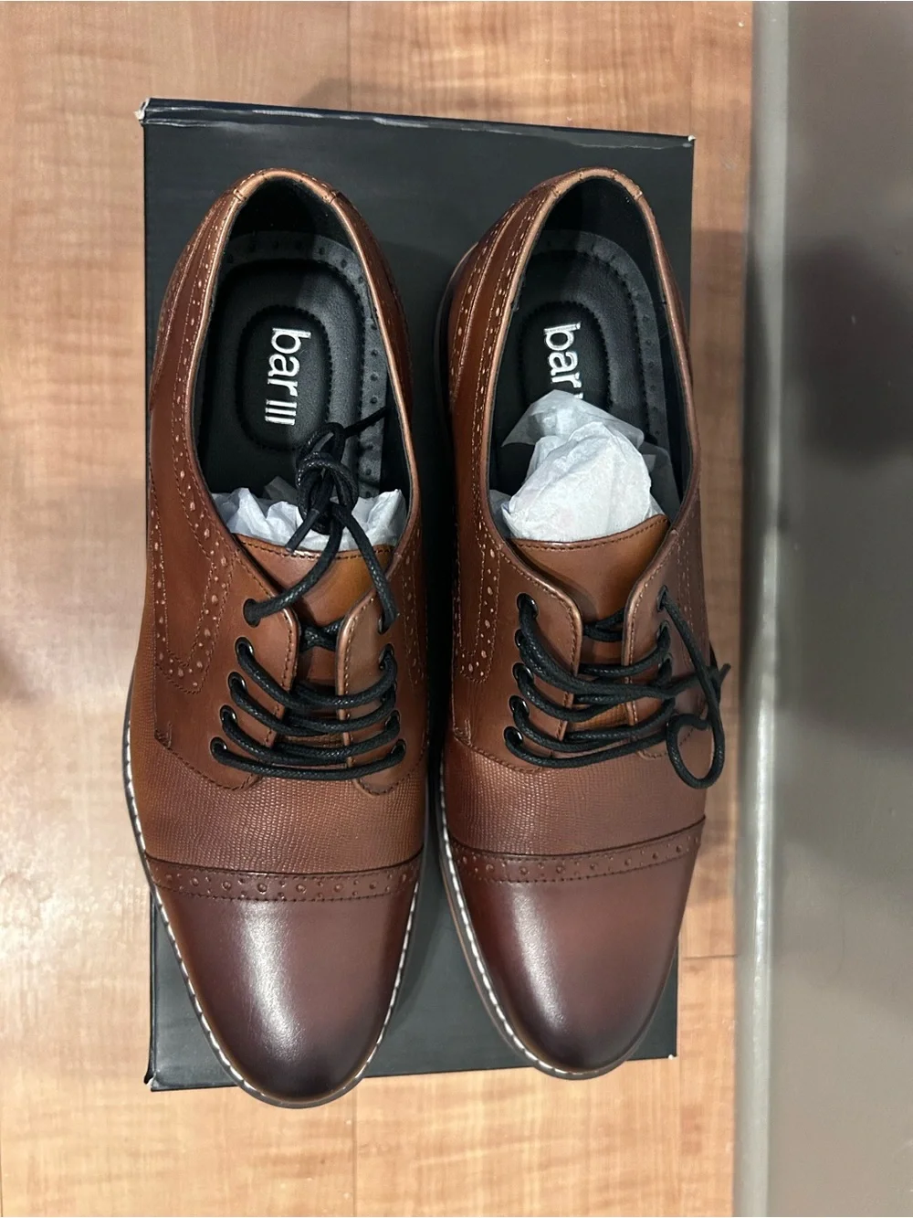 Bar III Two-Tone Brown Cap-Toe Derby Shoes